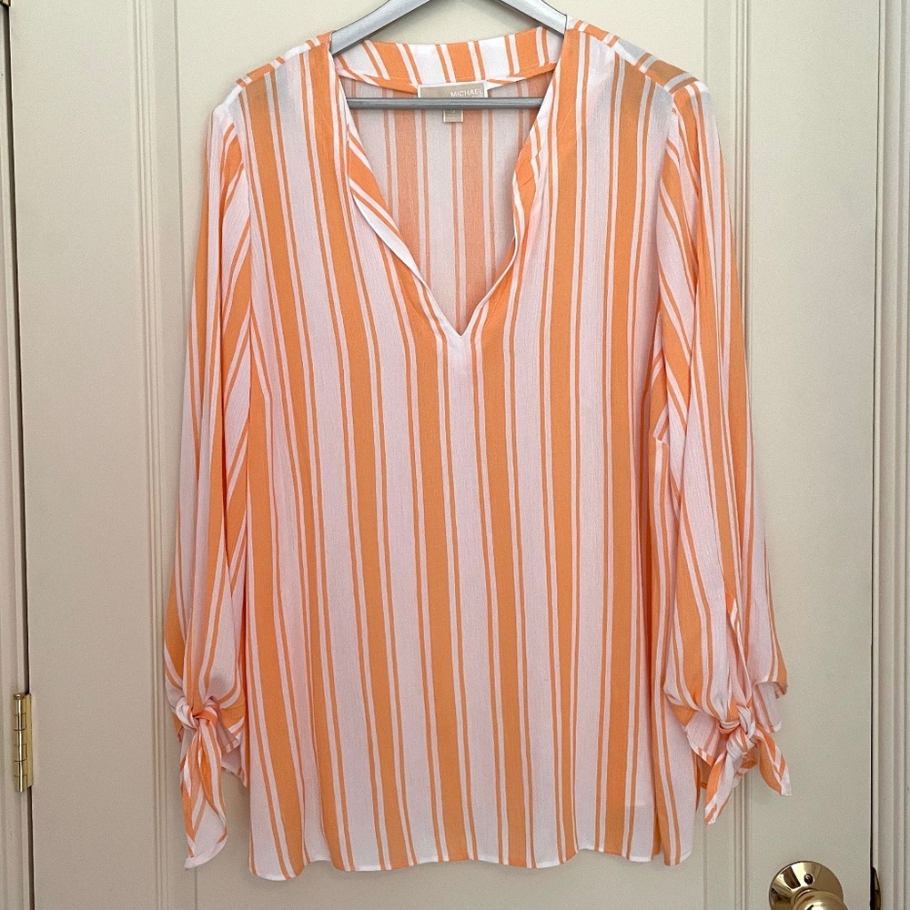 MICHAEL Michael Kors Long Sleeve Orange Stripe Blouse Sz 1X